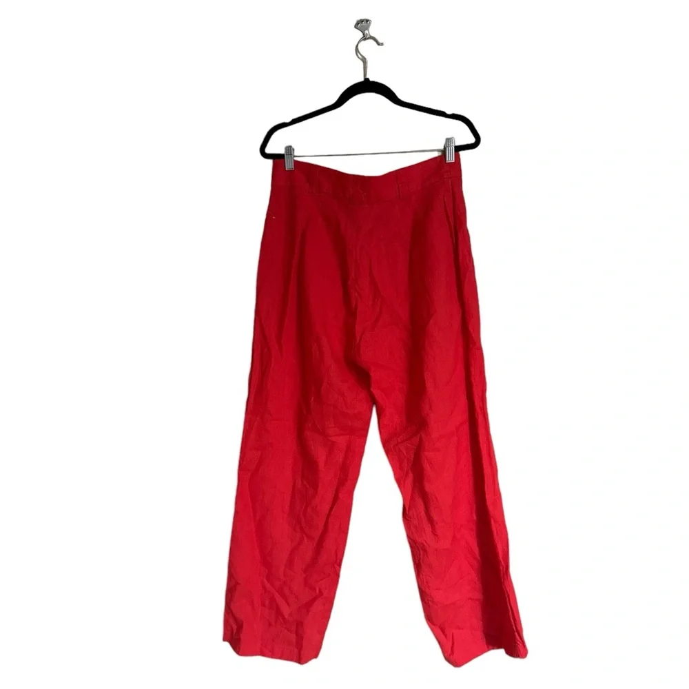 NWT Nicole Miller New York 100% Linen Pant Front Pockets Orange Red